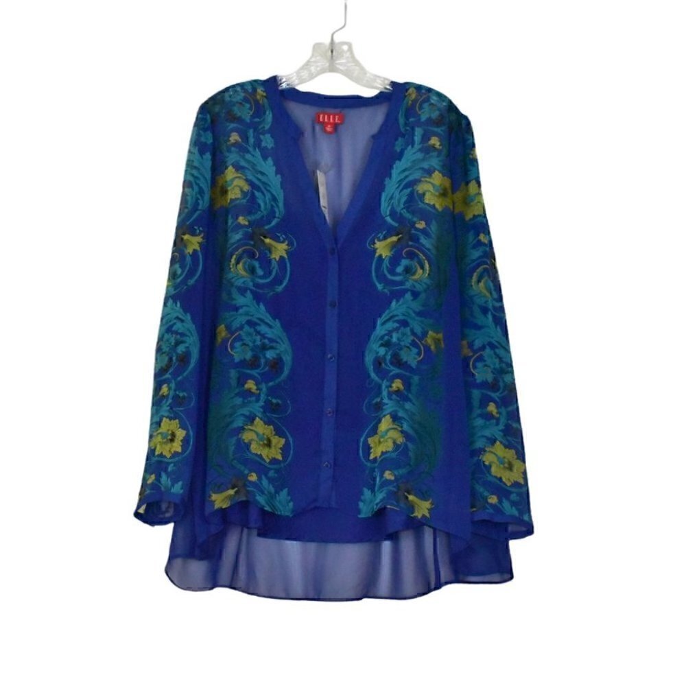 Elle Sheer Floral Long Sleeve Button Down With Cami Flowy Top Blouse Siz…